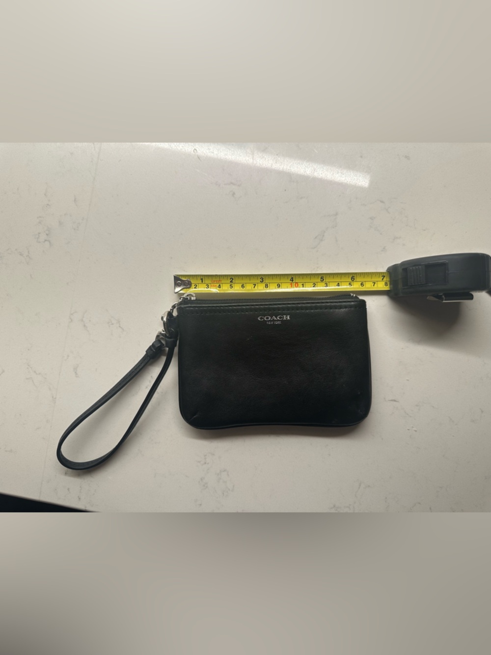 Coach Black Leather Wristlet Pouch with Strap